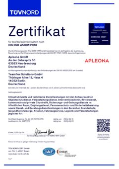 Zertifikat: DIN ISO 45001:2018